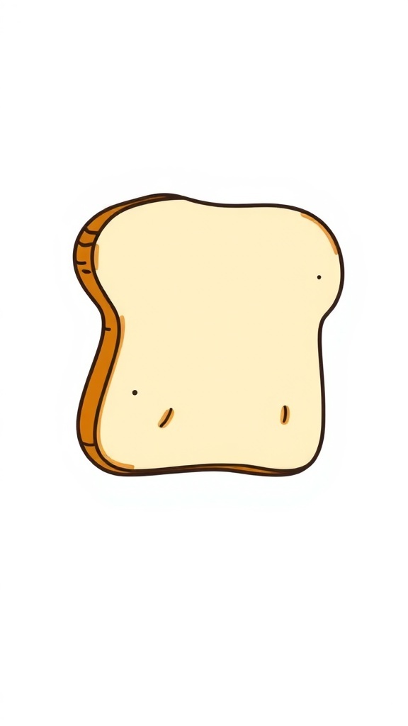 A simple drawing of a slice of toast with a golden crust and soft center on a white background.